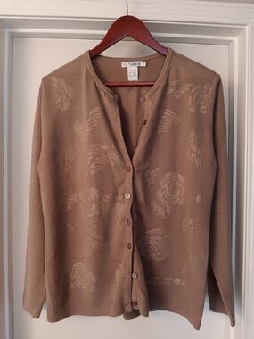 T-C Fashion Women's Tan Jacquard Floral Button-Front Cardigan